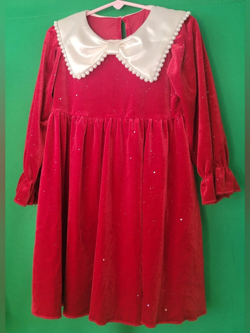 Red Velvet Girls Costume Dress Pearl Collar Bow 4yr 4t Shein Christmas Holiday 3